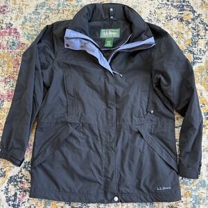 L.L.Bean Women MED Jacket Coat Parka Lightweight Waterproof Hood Ski Snow Black